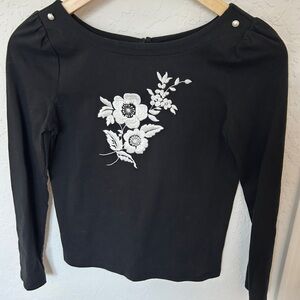 Janie and Jack, Embellished Long-sleeve Black Tee, Girls Size 12